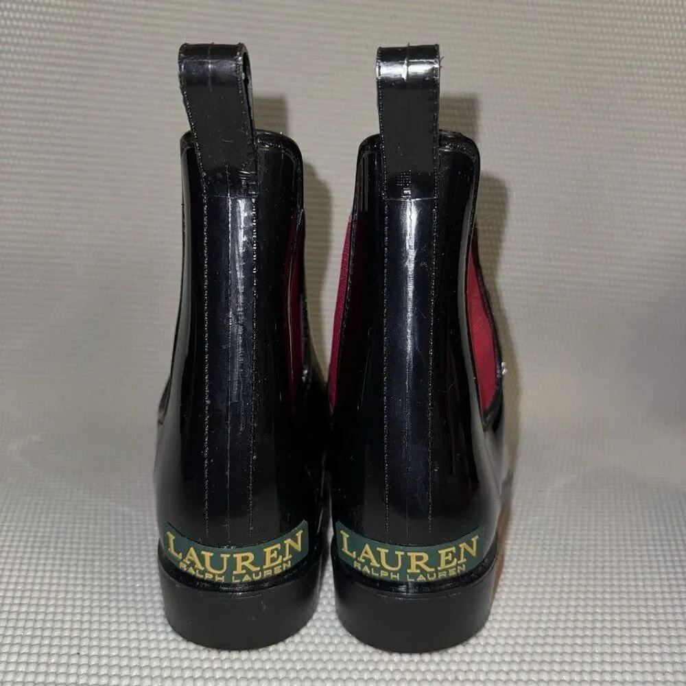 Lauren Ralph Lauren Tally Bo Rubber PVC Ankle Rain Chelsea Boots Black Size 8B
